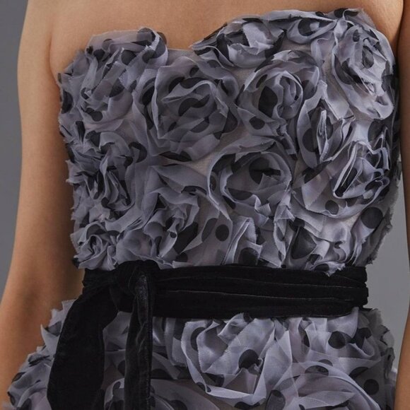 Anthropologie Geisha Designs Appliqued Tulle Strapless Midi Dress - Picture 8 of 11